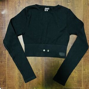 Sommer Ray Black Ribbed Long-Sleeve Crop Top